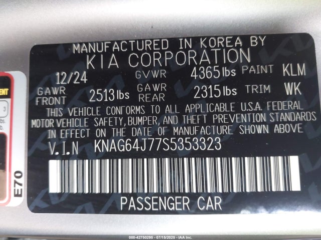 KNAG64J77S5353323 KIA gdi theta iii