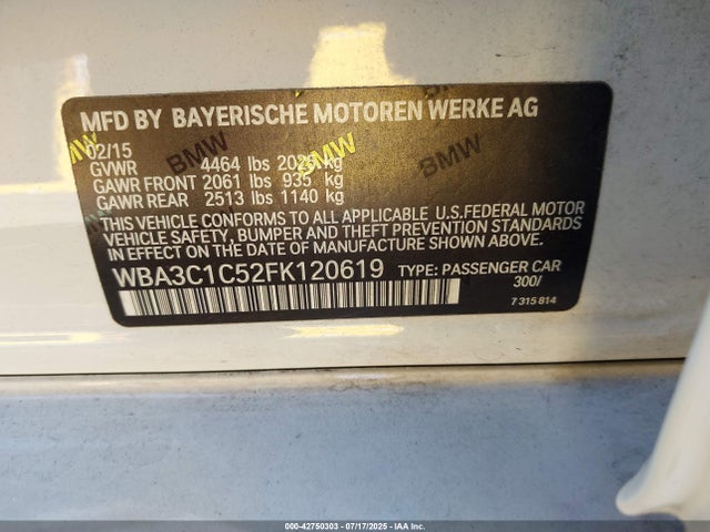 BMW 328I 2015 WBA3C1C52FK120619 Image 9