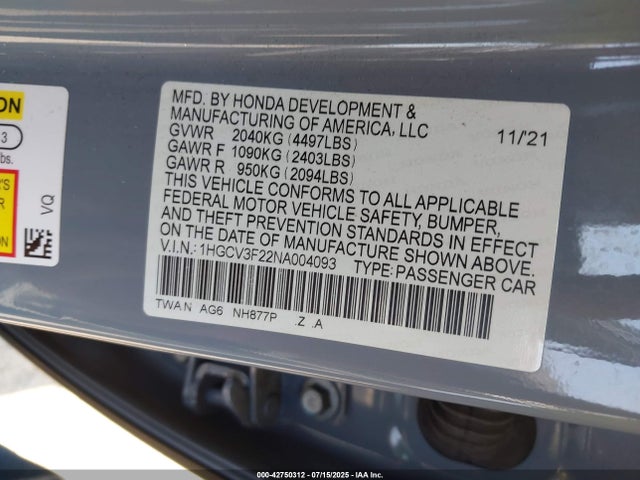 1HGCV3F22NA004093 Honda lfb2