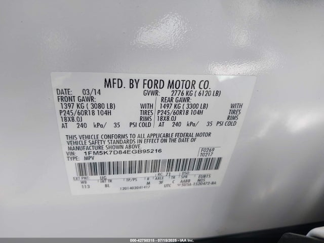 Ford 2014 2014 1FM5K7D84EGB95216 Image 9