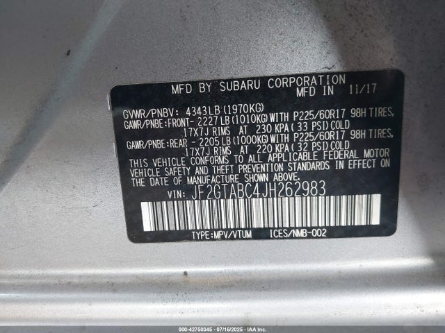 JF2GTABC4JH262983 Subaru naturally aspirated