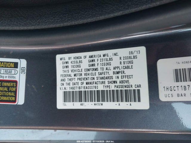 Honda k24w1 2014 1HGCT1B71EA000760 Image 9