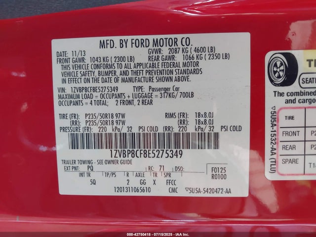 1ZVBP8CF8E5275349 Ford 2014