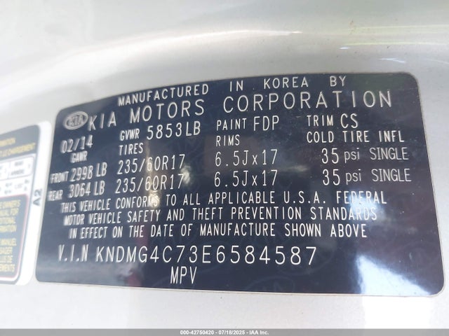 KIA Sedona 2014 KNDMG4C73E6584587 Image 9