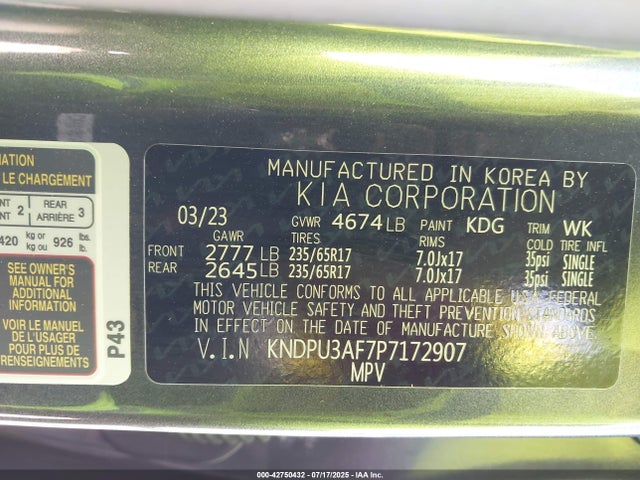2023 Kia Sportage Lx მანქანა იყიდება აუქციონზე, vin: KNDPU3AF7P7172907, აუქციონის ნომერი: 42750432