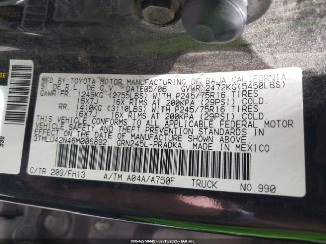 2006 TOYOTA TACOMA 3TMLU42N46M006892 Photo 8