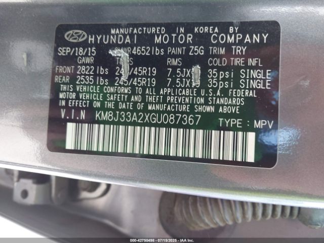 2016 HYUNDAI TUCSON KM8J33A2XGU087367 Photo 8