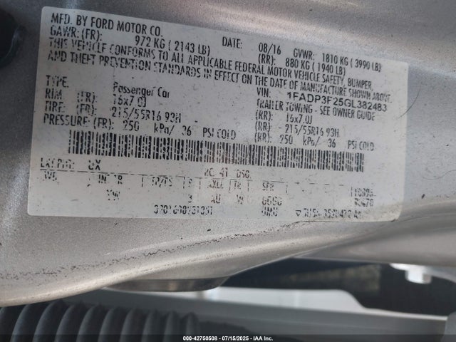 Ford 2016 2016 1FADP3F25GL382483 Image 9