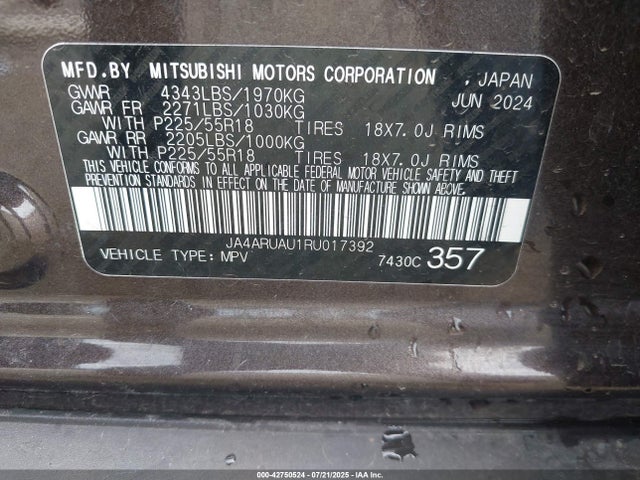 JA4ARUAU1RU017392 Mitsubishi mivec