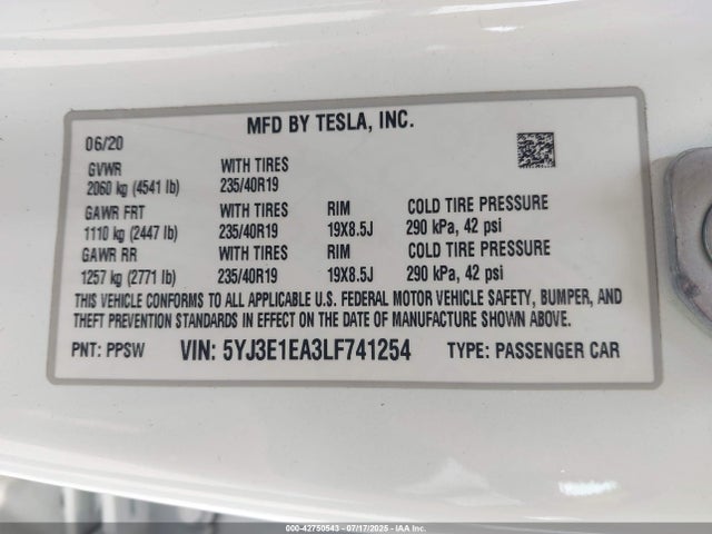 2020 TESLA MODEL 3 5YJ3E1EA3LF741254 Photo 8