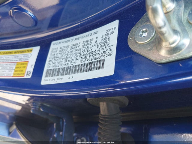 1HGCV1F31KA170310 Honda l15be