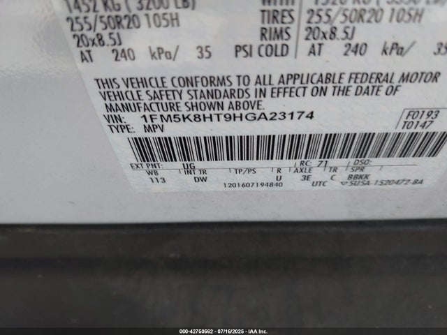 1FM5K8HT9HGA23174 Ford 3.5l gtdi