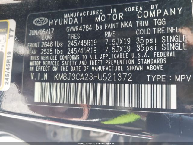 2017 HYUNDAI TUCSON KM8J3CA23HU521372 Photo 8