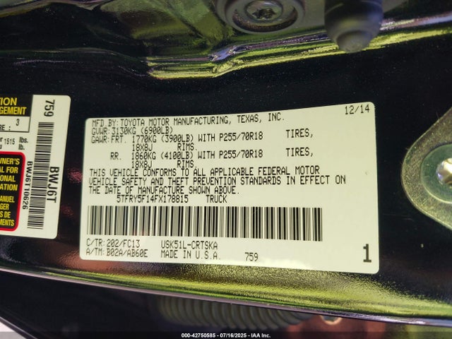 5TFRY5F14FX178815 Toyota 3ur-fbe