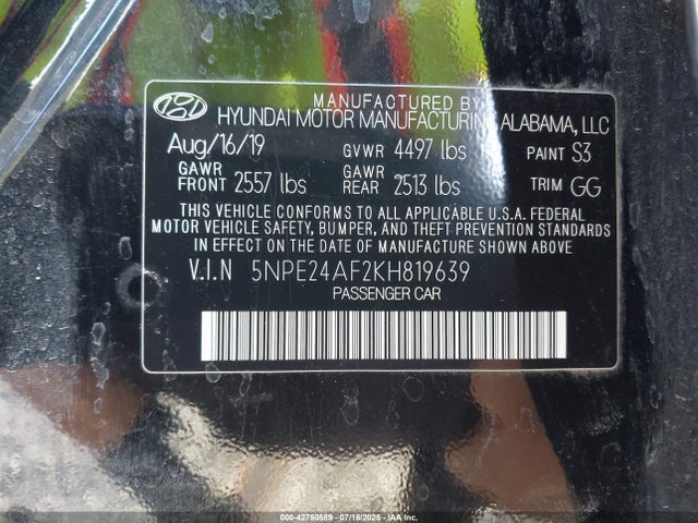 5NPE24AF2KH819639 Hyundai gdi theta-ii