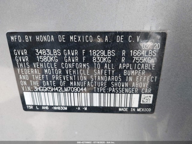 3HGGK5H42LM709044 Honda l15b1