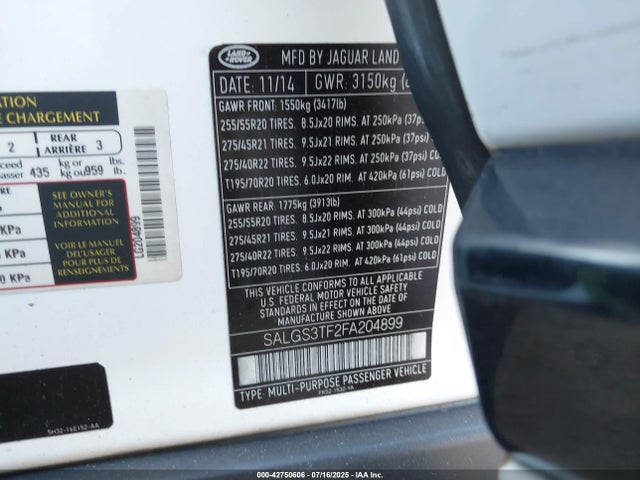 Land Rover supercharged lev2 ulev 2015 SALGS3TF2FA204899 Image 9