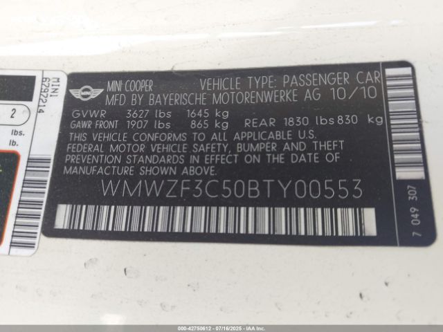 2011 MINI COOPER CLUBMAN WMWZF3C50BTY00553 Photo 8