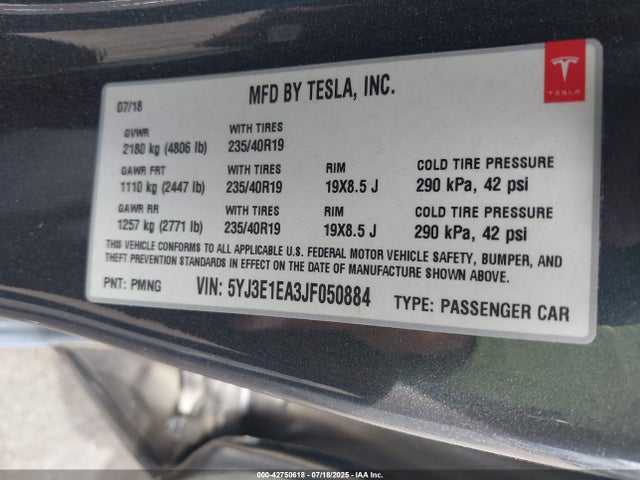 5YJ3E1EA3JF050884 Tesla 2018