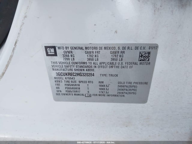 3GCUKREC2HG320284 Chevrolet l83 - sidi: spark ignited direct injection, vvt: variable valve timing, afm, e85 max, alum