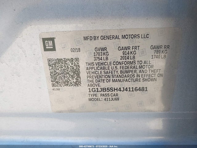 1G1JB5SH4J4116481 Chevrolet luw - mfi, e85 max