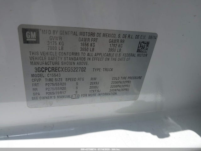 3GCPCRECXEG522702 Chevrolet l83 - vvt, afm (active fuel management), aluminum