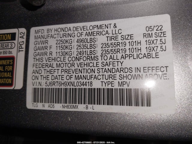 Honda lfb2 2022 5J6RT6H9XNL034418 Image 9