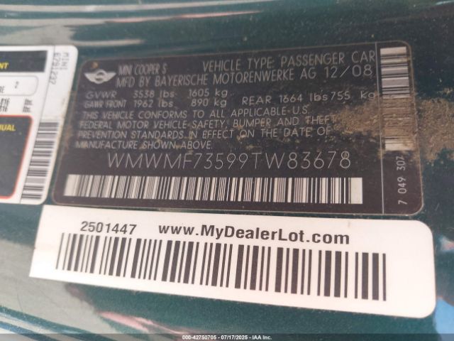 2009 MINI COOPER S WMWMF73599TW83678 Photo 8