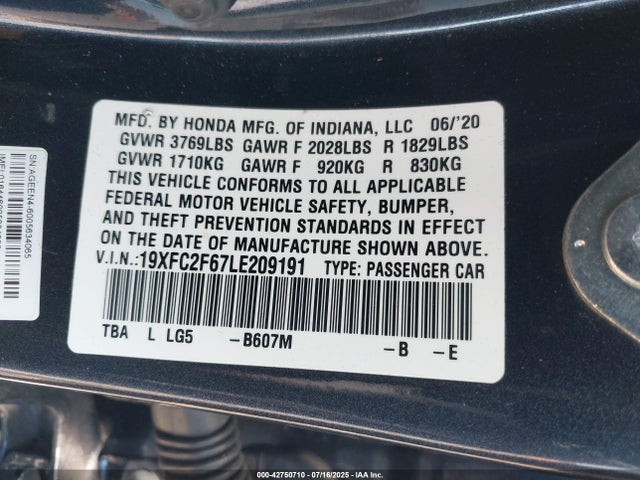 Honda k20c2 2020 19XFC2F67LE209191 Image 9