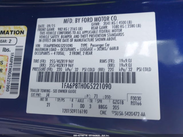 Ford 2016 2016 1FA6P8TH0G5221090 Image 9