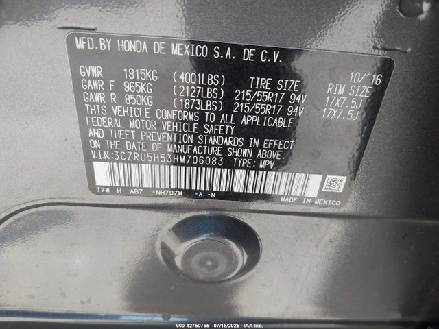 3CZRU5H53HM706083 Honda r18z9