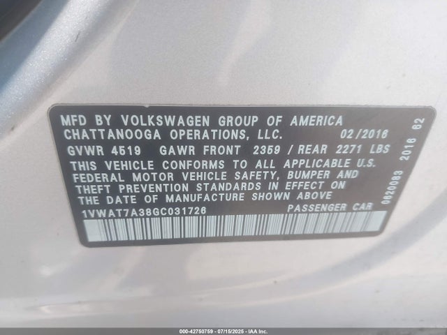 1VWAT7A38GC031726 Volkswagen 1.8t