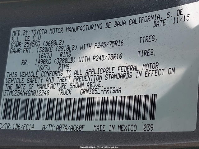 3TMCZ5AN4GM012248 Toyota 2gr-fks