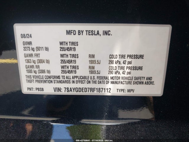 2024 TESLA MODEL Y 7SAYGDED7RF187112 Photo 8