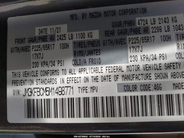 JM3KFBCM5M1498771 Mazda py cylinder decativation