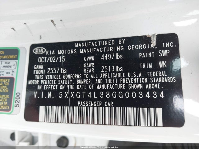 5XXGT4L38GG003434 KIA t-gdi theta ii