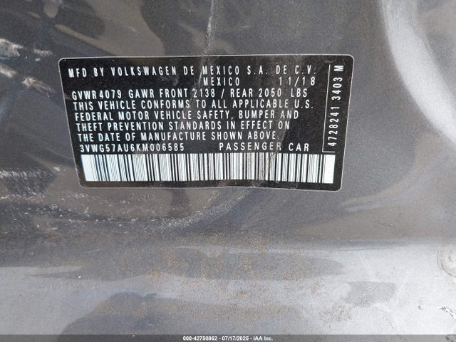 3VWG57AU6KM006585 Volkswagen 2019