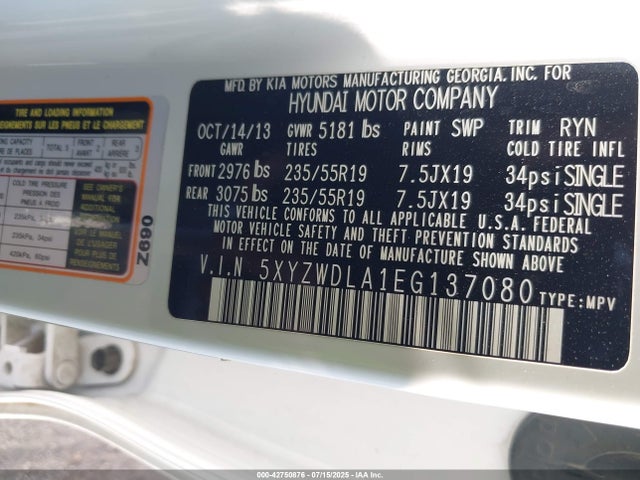 5XYZWDLA1EG137080 Hyundai t-gdi theta