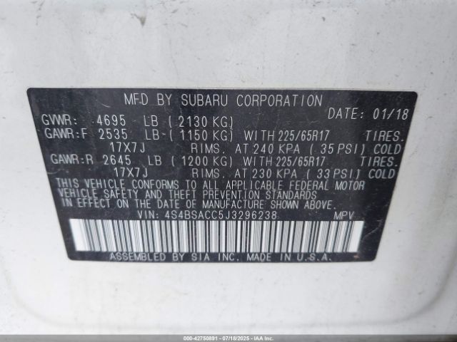 2018 SUBARU OUTBACK 4S4BSACC5J3296238 Photo 8