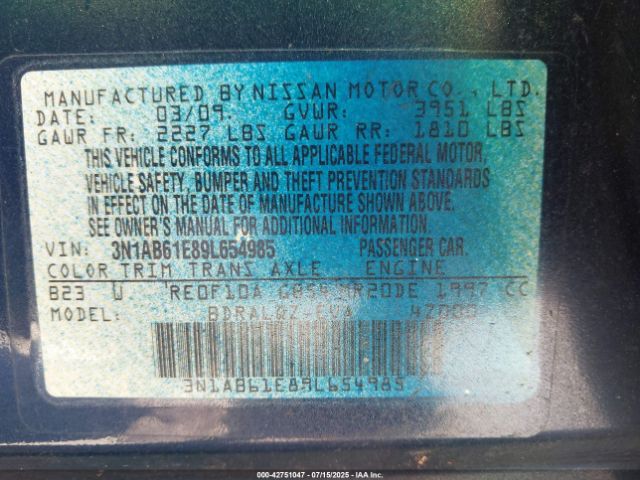 2009 NISSAN SENTRA 3N1AB61E89L654985 Photo 8