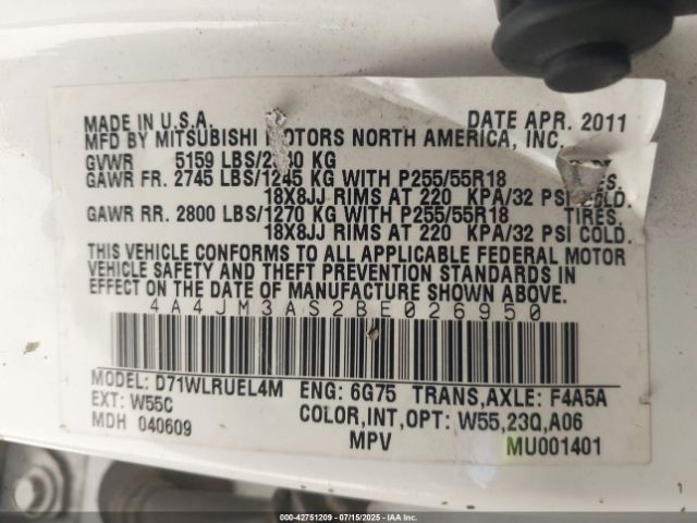 2011 MITSUBISHI ENDEAVOR 4A4JM3AS2BE026950 Photo 8