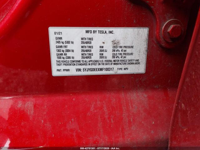 2021 TESLA MODEL Y 5YJYGDEEXMF100317 Photo 8