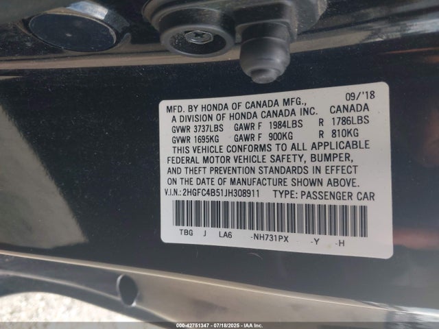 2HGFC4B51JH308911 Honda k20c2