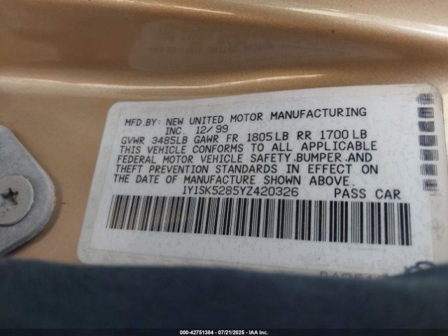 2000 CHEVROLET PRIZM 1Y1SK5285YZ420326 Photo 8