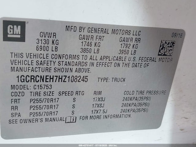 1GCRCNEH7HZ108245 Chevrolet lv3 - gen 5, sidi, vvt: variable valve timing, e85 max, alum