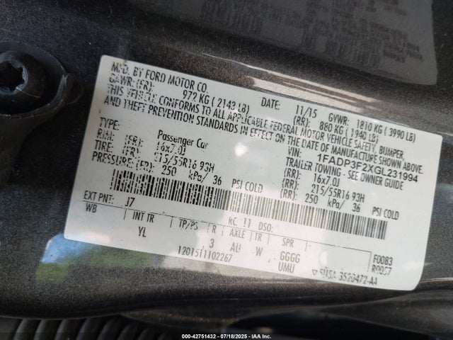 Ford 2016 2016 1FADP3F2XGL231994 Image 9