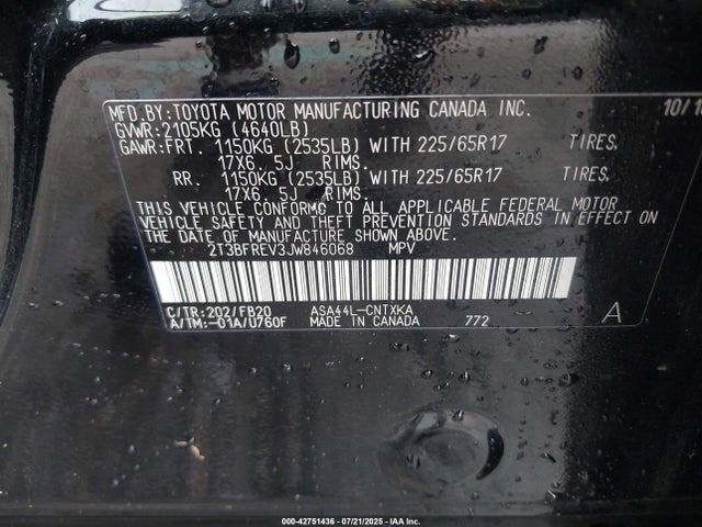 Toyota 2ar-fe 2018 2T3BFREV3JW846068 Image 9