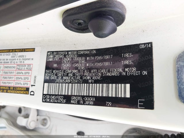 JTEBU5JR8F5204172 Toyota 1gr-fe