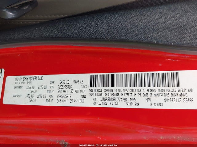 2009 Jeep Wrangler Unlimited X მანქანა იყიდება აუქციონზე, vin: 1J4GA39199L774794, აუქციონის ნომერი: 42751490