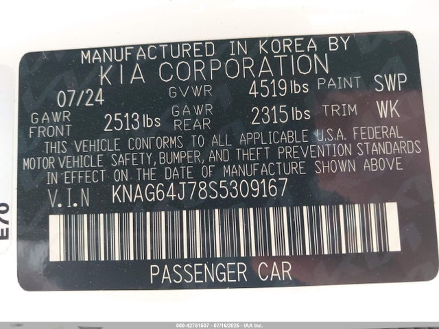 KNAG64J78S5309167 KIA gdi theta iii